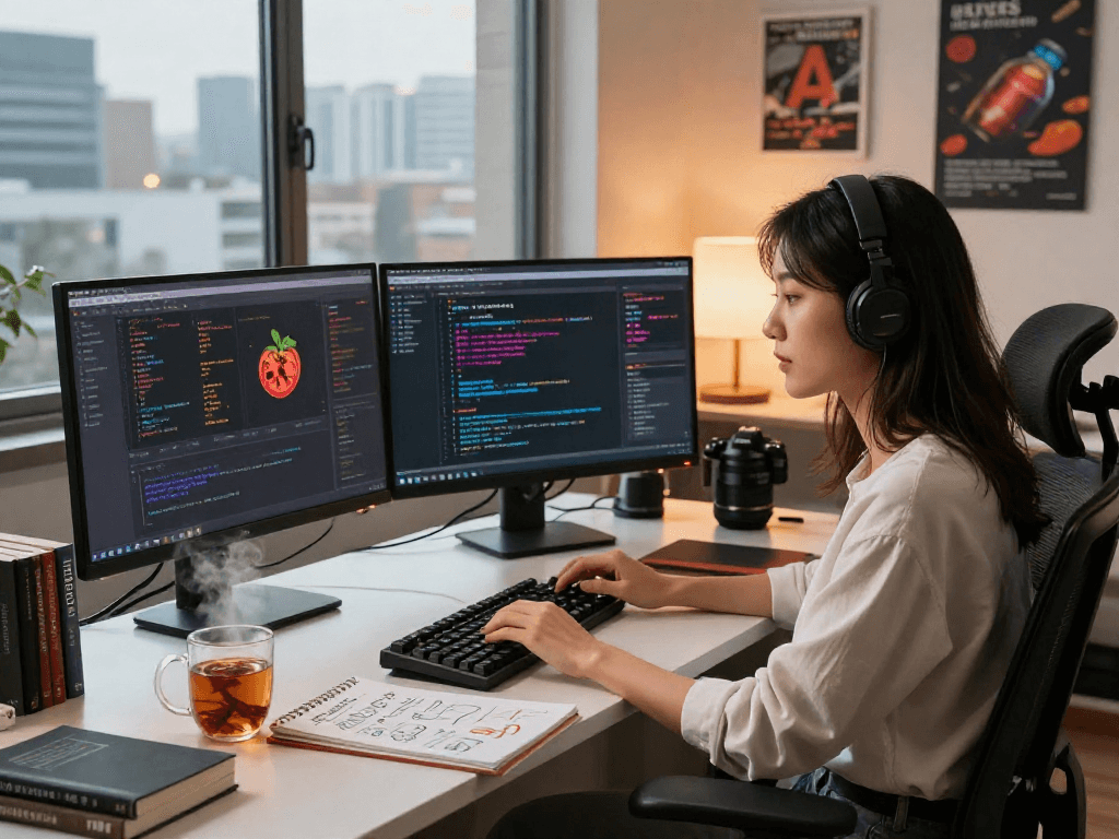Engaged software developer exploring spicy ai concepts at a modern desk.