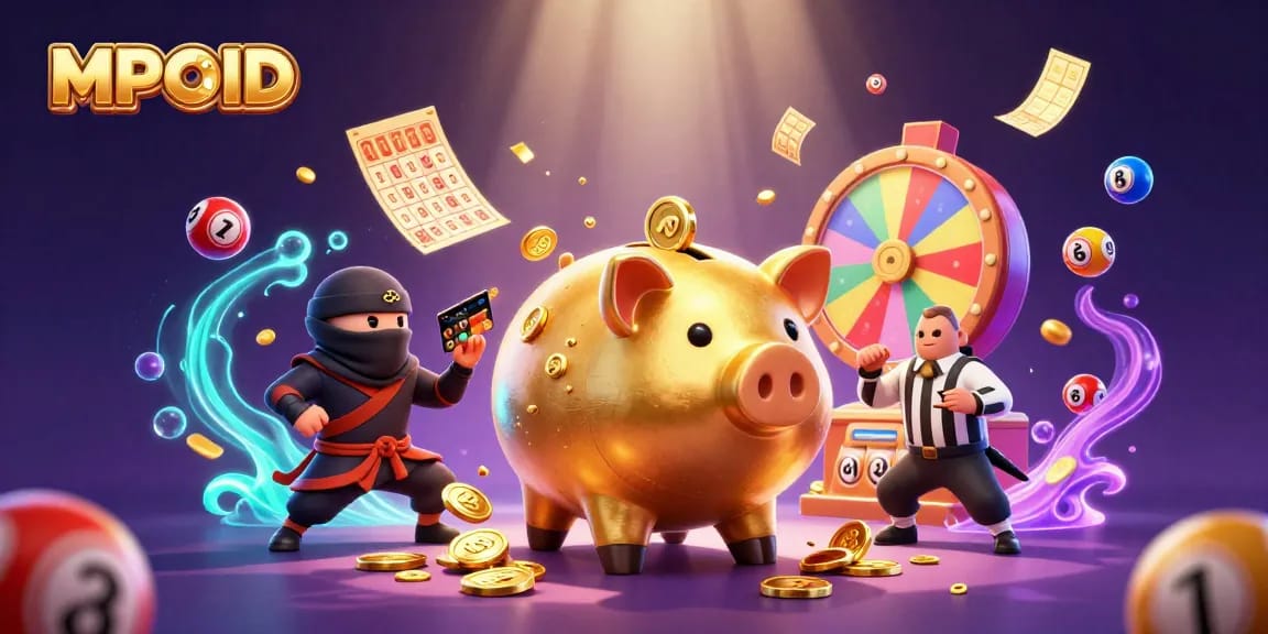Engage with MPOID's vibrant lottery experience featuring colorful balls and dynamic characters.