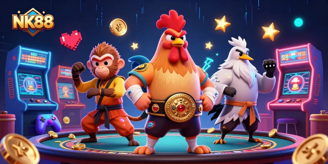 NK88 showcases colorful casino action with vibrant characters and thrilling gaming elements.