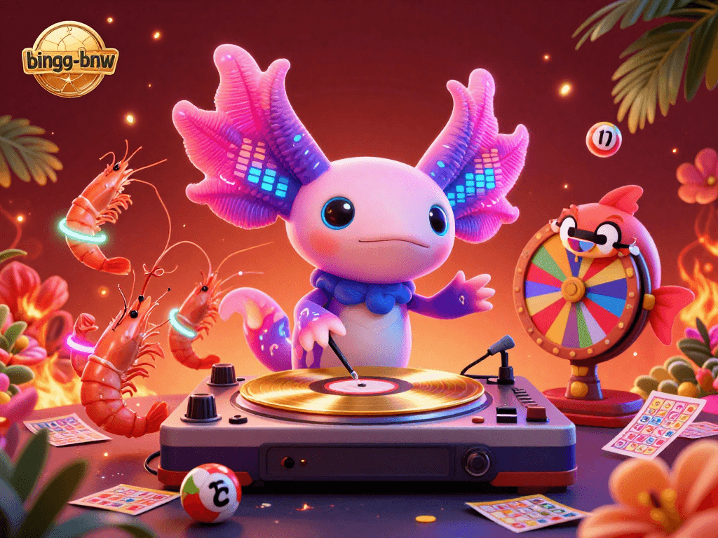 Experience the thrill of bingo-bnw with a lively 3D scene featuring energetic characters and vibrant game elements.