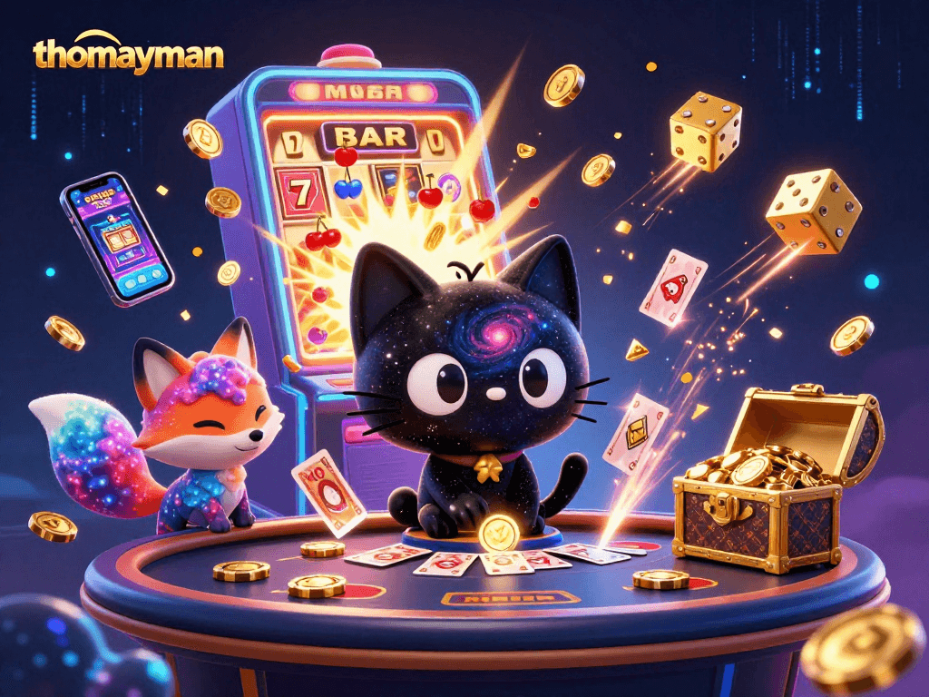 Win big with thomayman as the cosmic casino's black hole cat entices players with dazzling jackpots.
