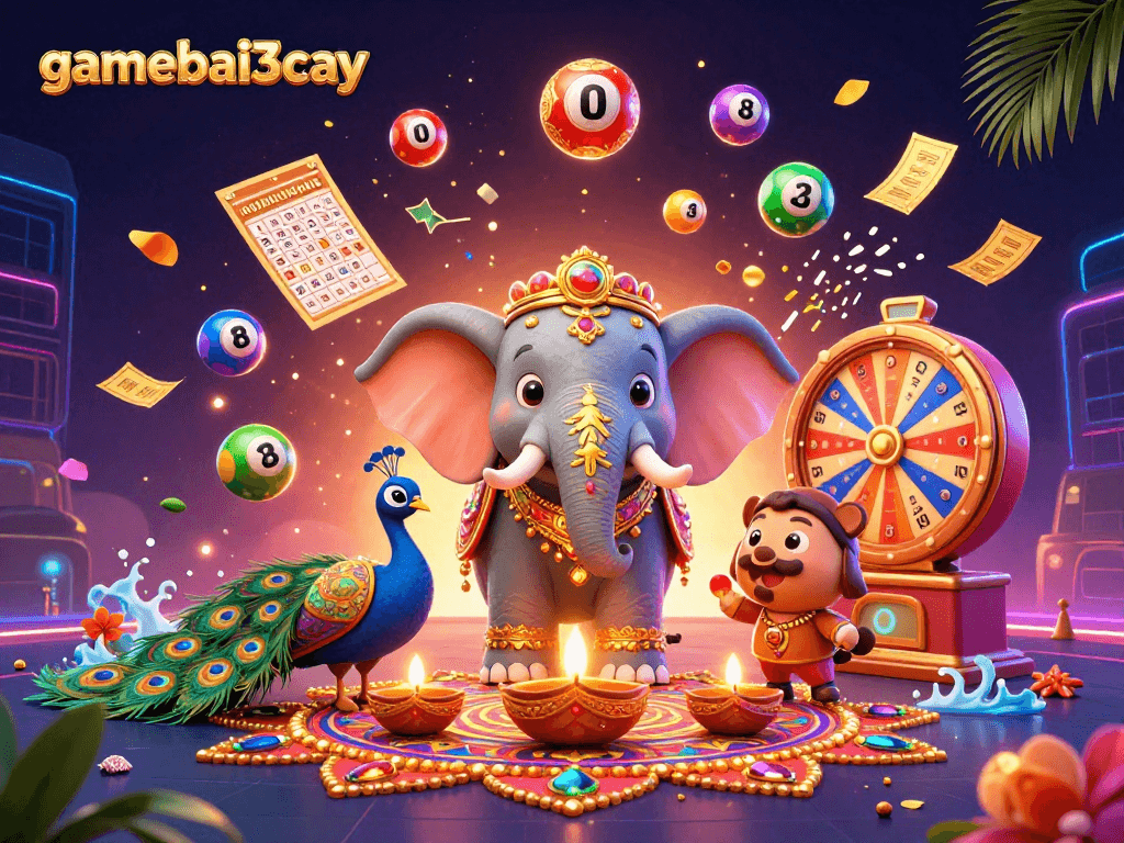 Engage with gamebai3cay's vibrant casino experience through colorful lottery elements and festive atmosphere.
