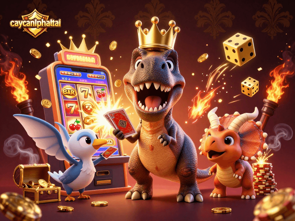 Engage with the interactive world of caycanhphattai where characters shuffle cards amidst dazzling casino excitement.