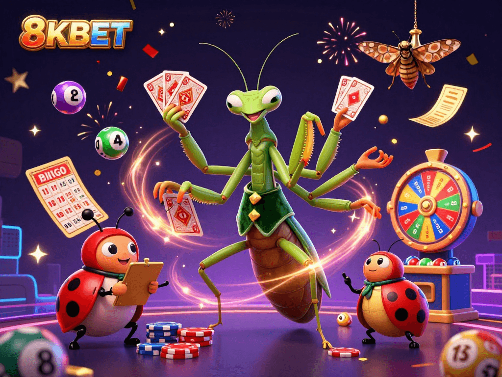 Engaging 8KBET casino illustration featuring dynamic gameplay with vibrant elements.