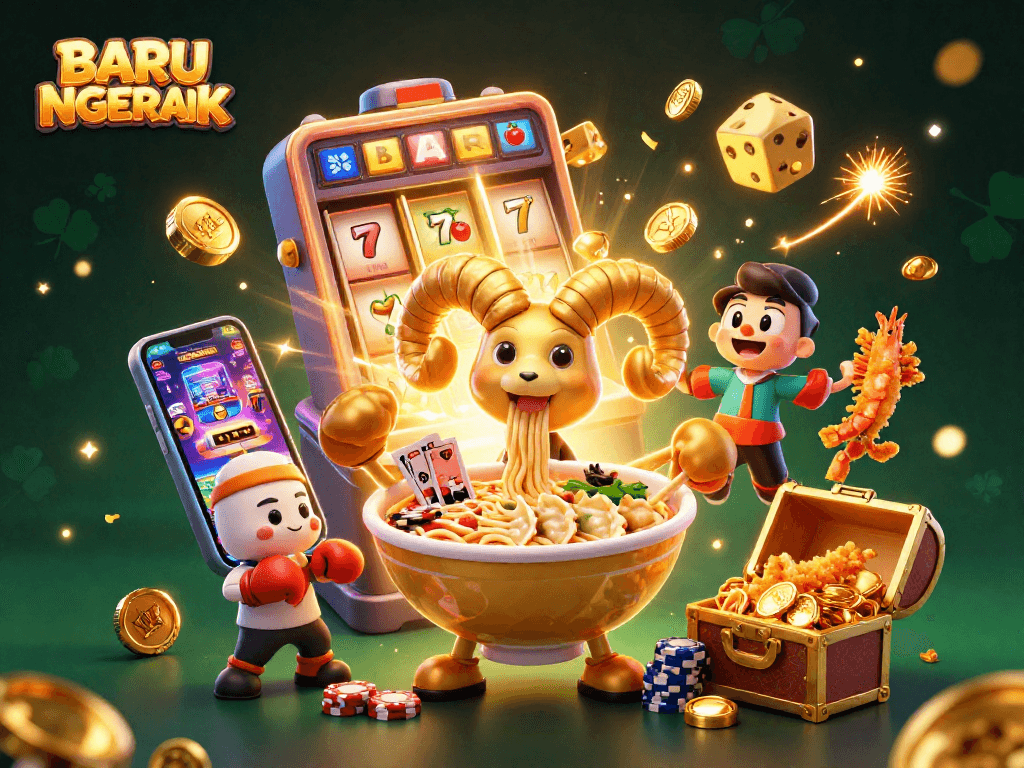 Engage with BARU NGERANK through vibrant casino action featuring slots and dynamic characters.