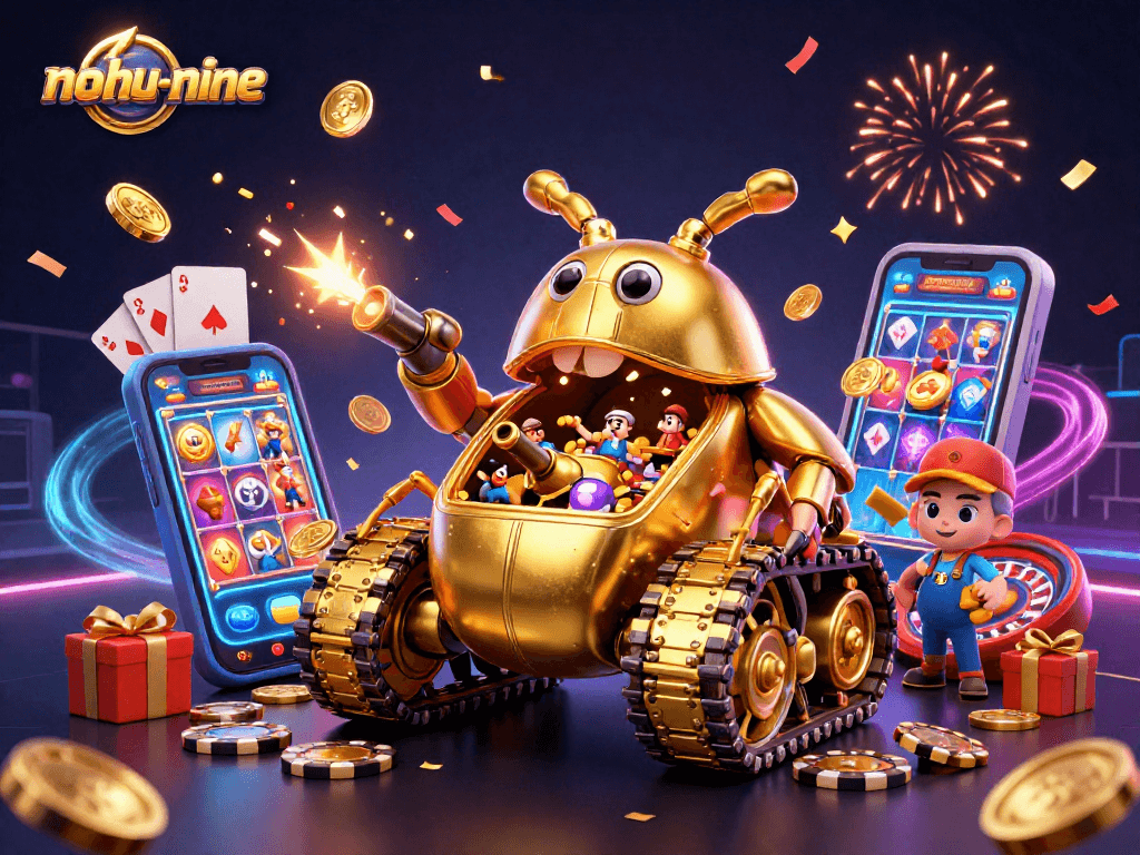 Experience the thrill of nohu-nine as a golden beetle tank reveals a miniature casino filled with action.