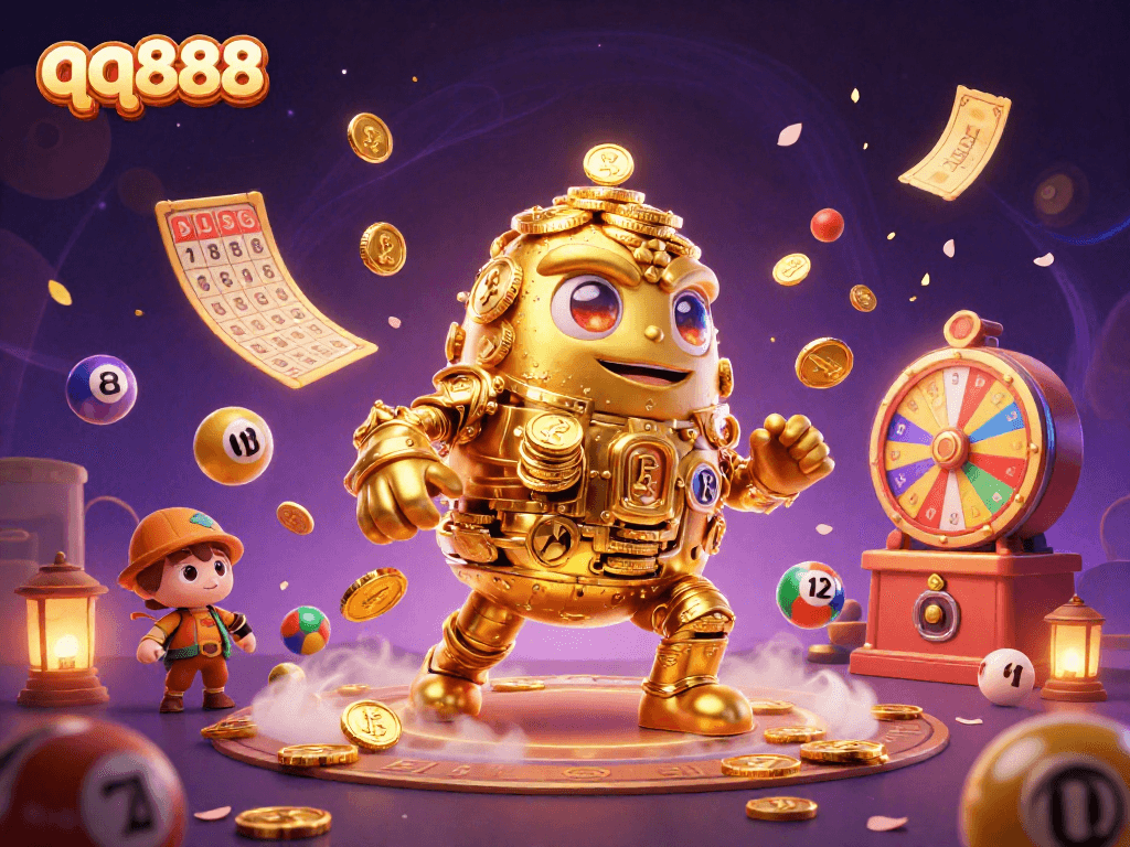 Experience exciting gameplay with qq888 as a golden golem entices players with vibrant lottery elements.