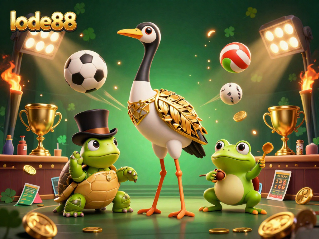 Engage in gaming with lode88's vibrant casino scene featuring lively characters and thrilling elements.