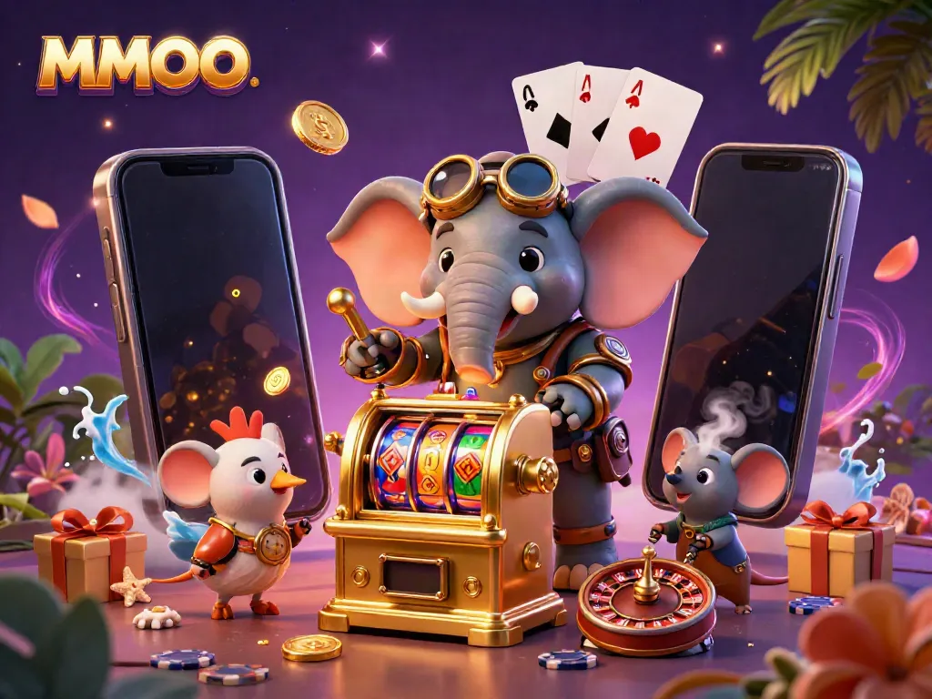 Experience the lively MMOO slots scene featuring a unique steampunk elephant engineer and rich game elements.