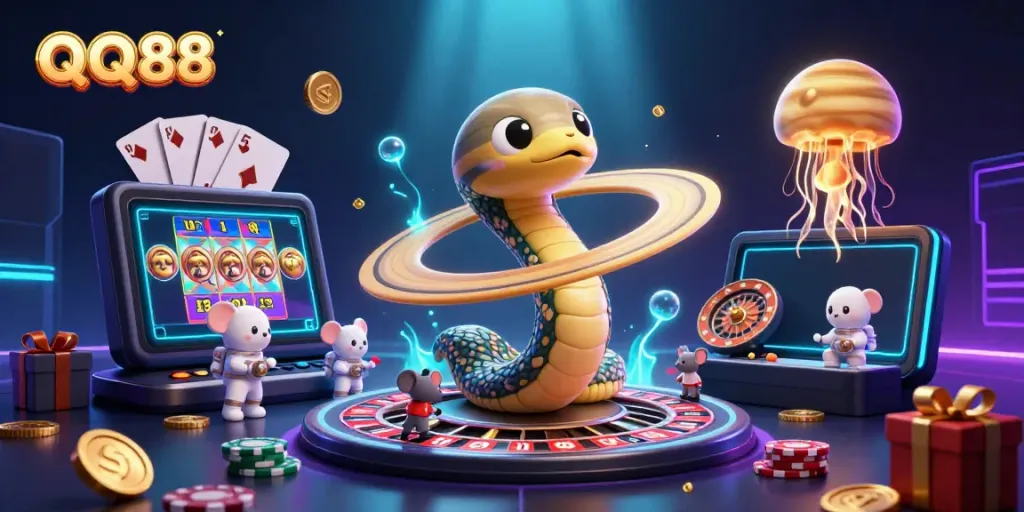 Experience thrilling bets at QQ88 with cosmic elements, showcasing the excitement of online gambling.