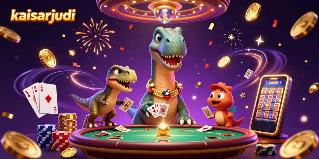 Kaisarjudi showcases a captivating 3D casino scene combining games, coins, and excitement.