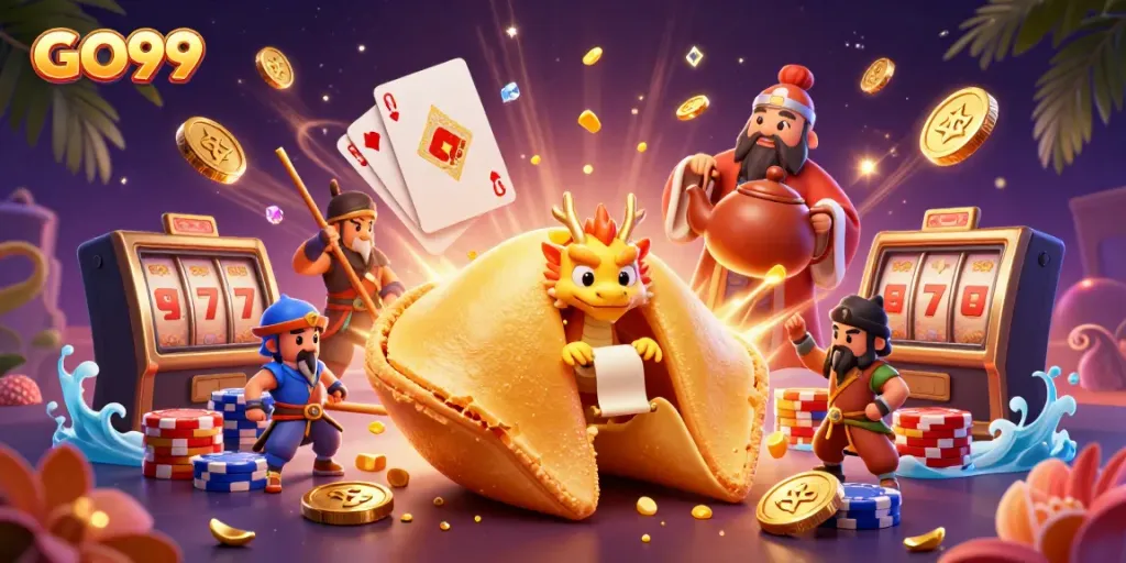 Experience thrilling gaming with GO99's vibrant casino scene featuring interactive characters and rich graphics.