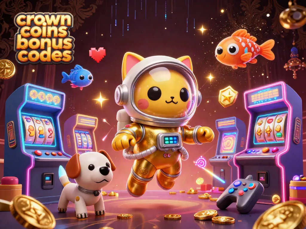 Crown coins bonus codes ignite excitement with vibrant illustrations of casino games and dynamic characters.
