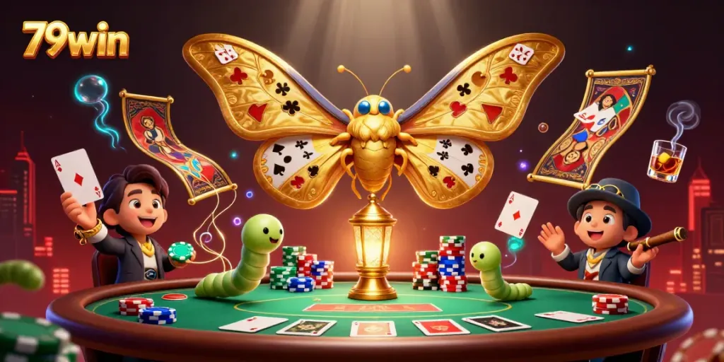 Engage in thrilling poker at 79win, featuring colorful chips, playing cards, and a captivating atmosphere.