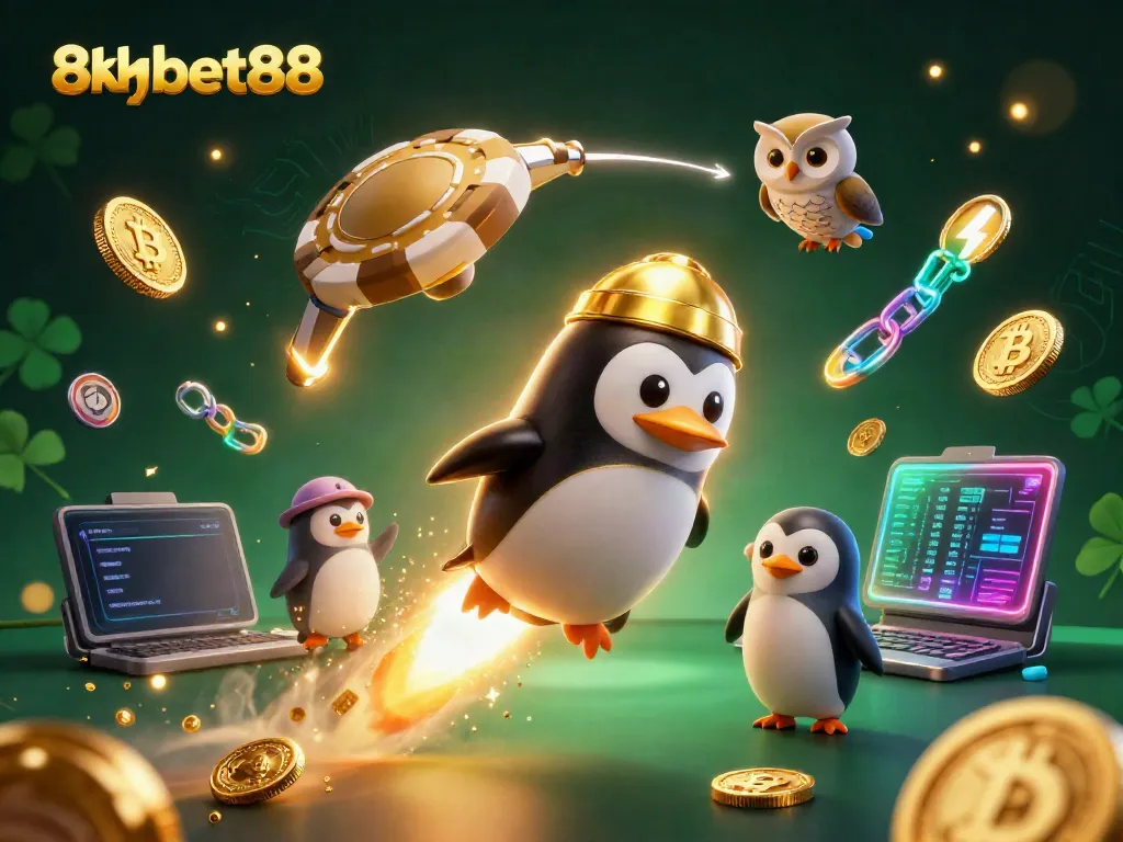 Engage with 8xbet88 as the epic rocket-powered penguin navigates a vibrant casino-themed space adventure.