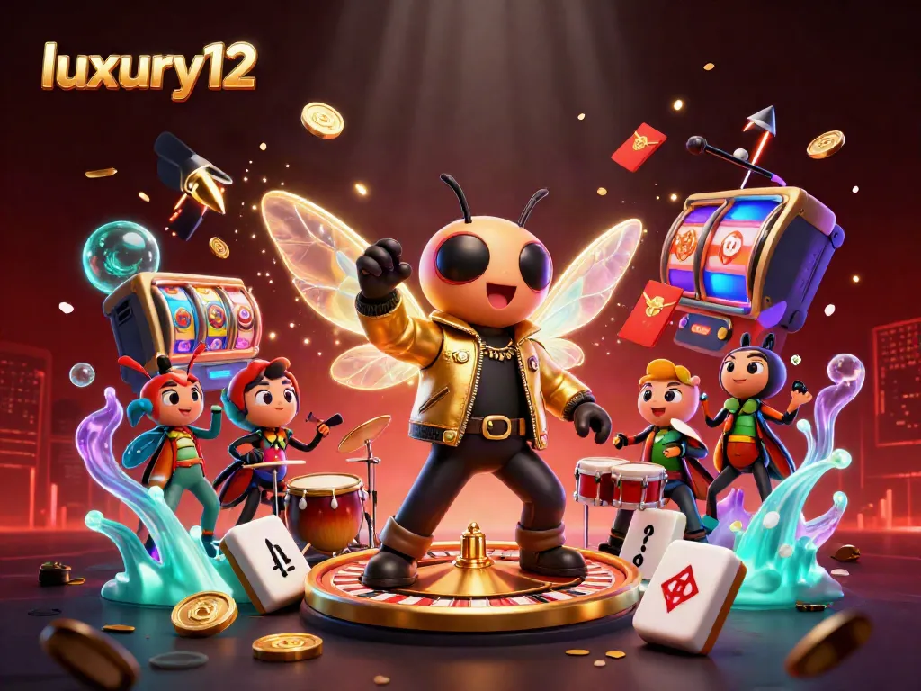 Experience luxury12 gaming excitement with vibrant 3D rock star casino illustration.