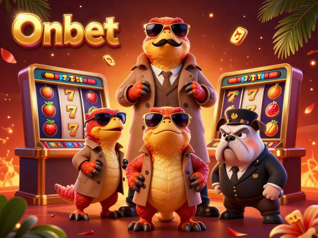Experience Onbet's gaming thrills with playful raptors in a VIP casino setting.