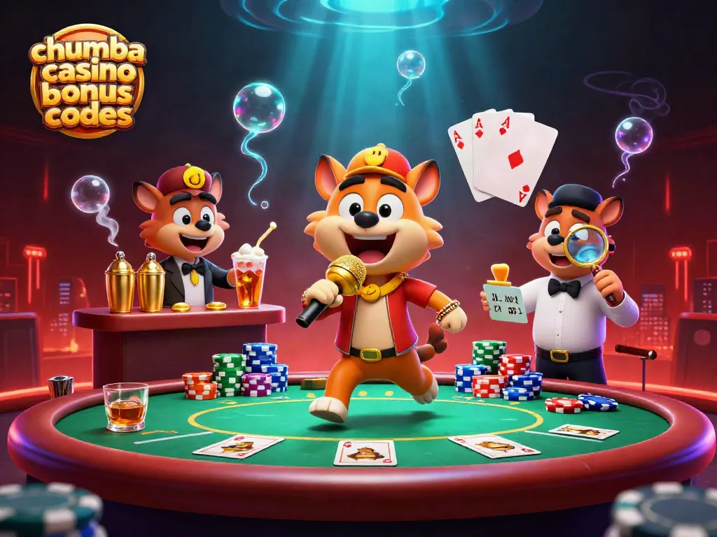 Engage with chumba casino bonus codes in a vibrant casino scene featuring hyenas and gaming elements.