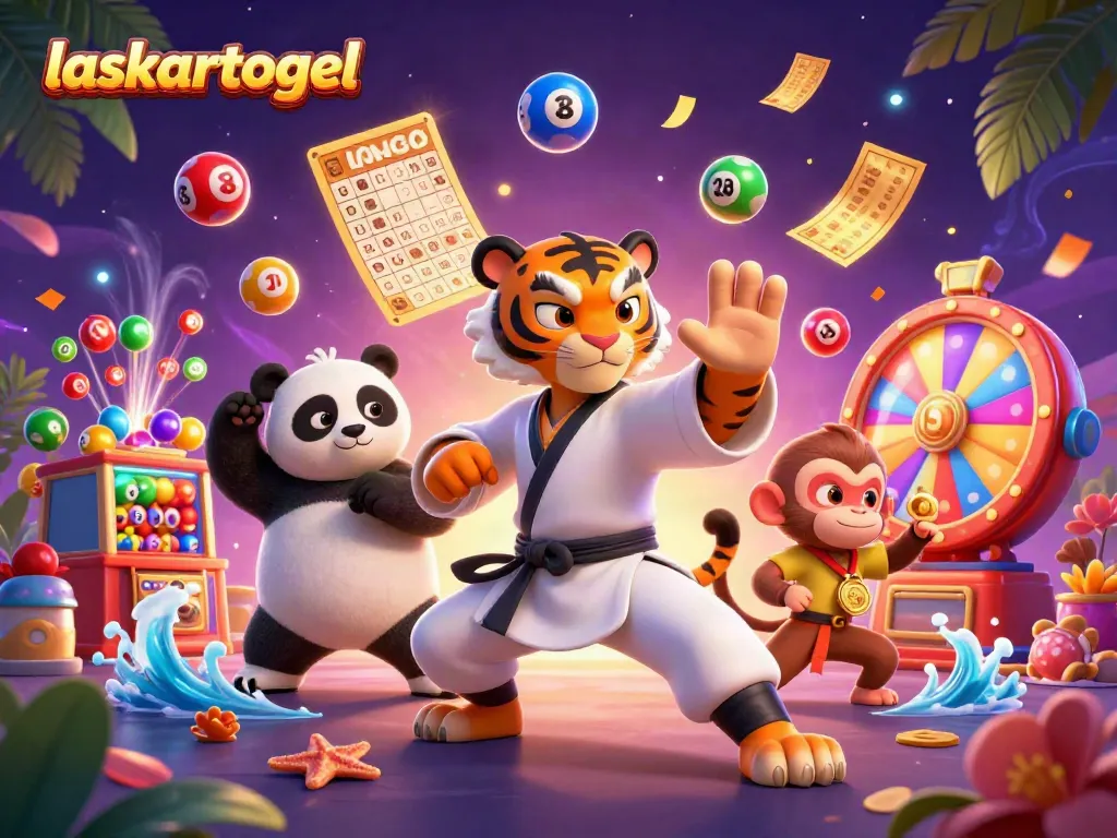 Engage with immersive gaming at laskartogel with dynamic lottery scenes featuring vibrant characters.