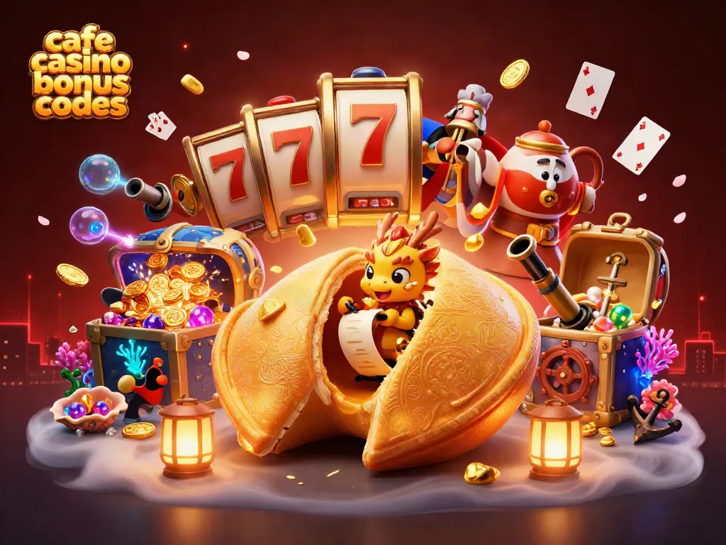 Engage with cafe casino bonus codes in a vibrant, immersive casino-themed digital scene.