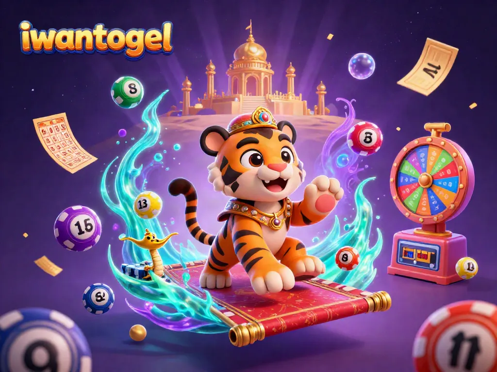 Win big with iwantogel's exciting lottery gaming scene filled with colorful elements.