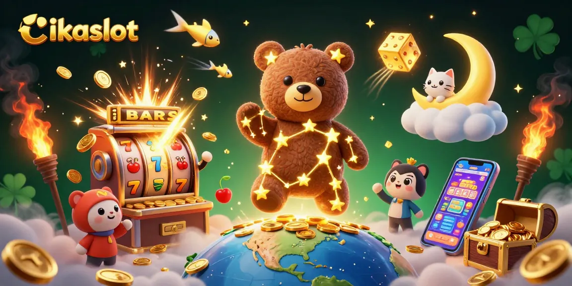 Win real rewards with cikaslot in a vibrant, dynamic 3D casino adventure illustration.