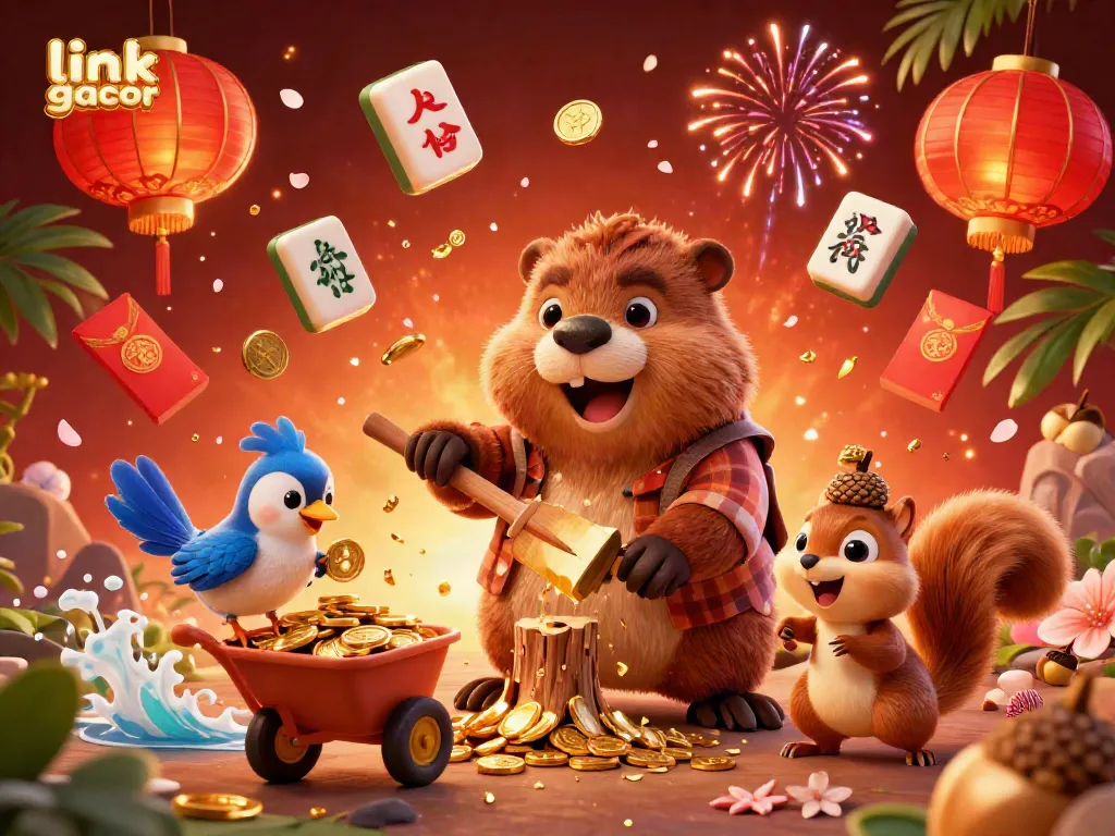Experience thrilling wins with link gacor in this lively scene featuring playful animals collecting golden coins.