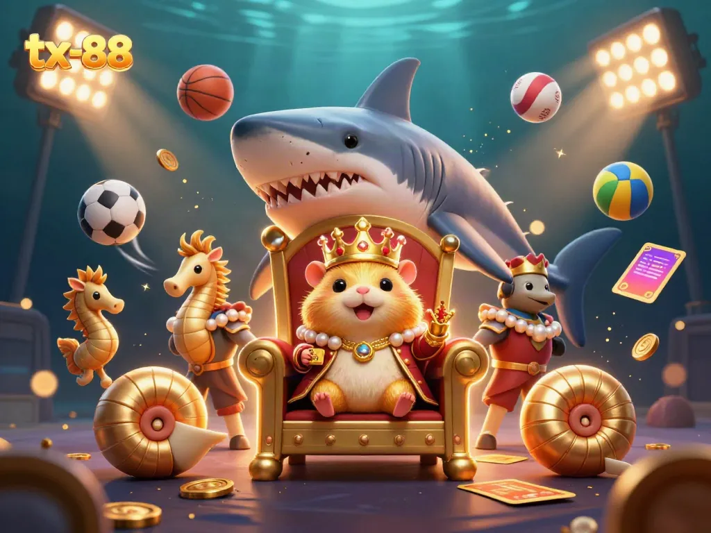 Experience the thrilling visuals of tx-88 with a fierce hamster king, surrounded by dynamic sports elements and vibrant casino energy.