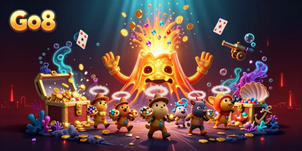The Go8 volcano erupts with treasure, immersive underwater casino scene exploring vibrant gambling themes.
