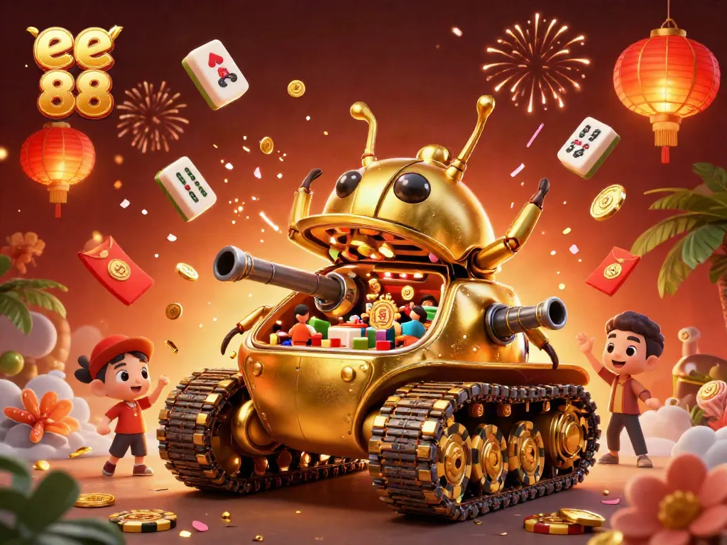 Join the excitement at ee 88 with a dynamic casino scene featuring gold confetti and festive elements.