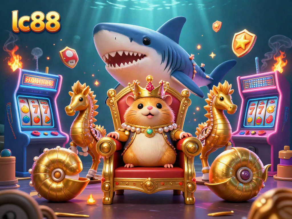 Play and win big with lc88 in a vibrant casino-themed underwater scene, featuring unique characters.