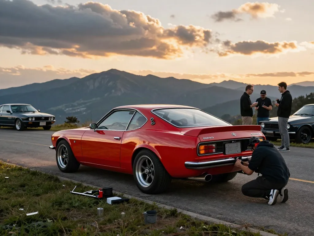 A classic Toyota Supra A80 on a scenic overlook, illustrating the A80 platform's iconic style and automotive culture.