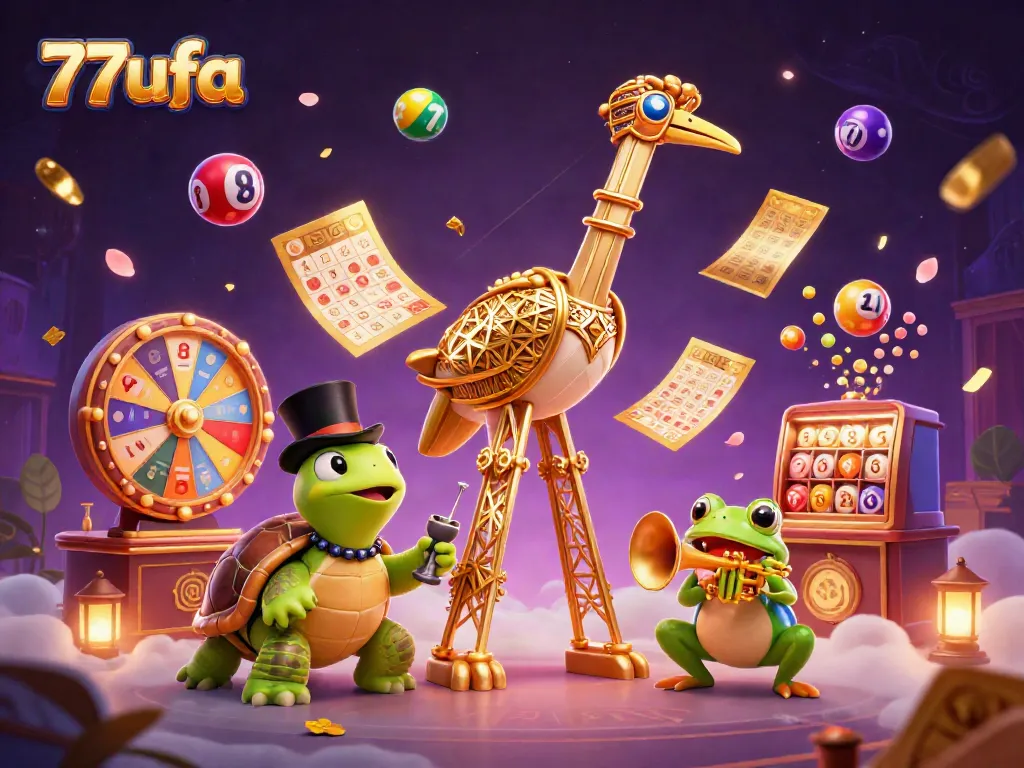 Bet on excitement with 77ufa: Join the vibrant casino scene amidst colorful lottery balls and golden tickets.
