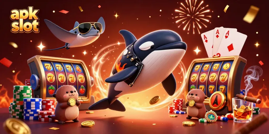 Spin to win with apk slot as playful sea creatures celebrate with gold coins and vibrant casino visuals.