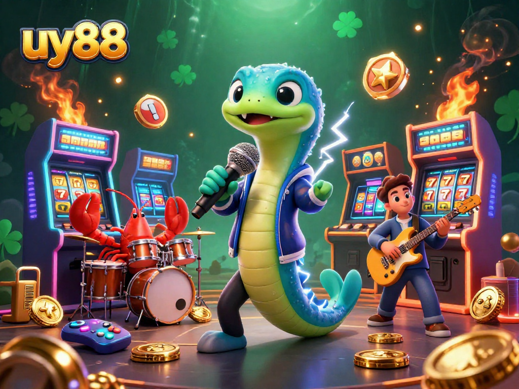 Experience the electric vibe of uy88 with an animated underwater casino featuring vibrant characters and exciting game elements.