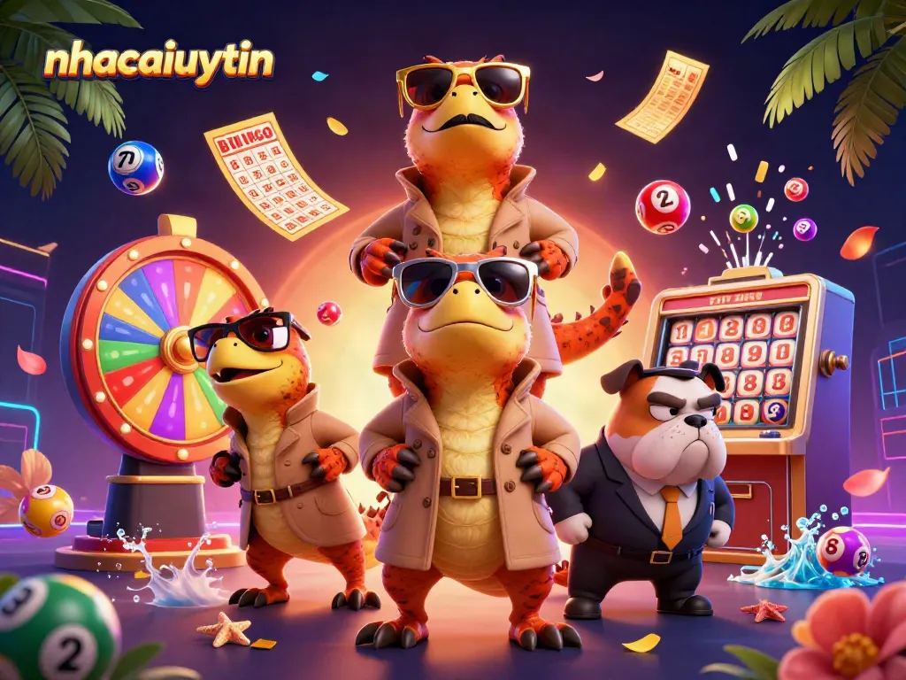 Engage in thrilling gameplay at nhacaiuytin with three raptors in a trench coat at a VIP lounge.