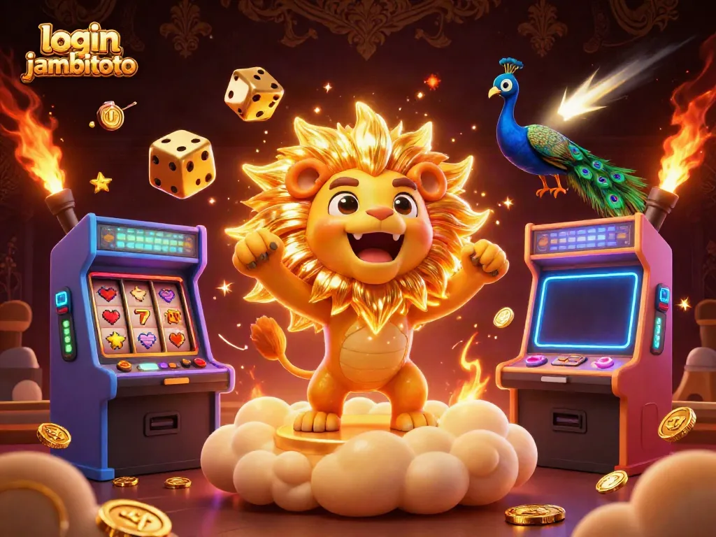 Experience the thrilling world of online gaming with login jambitoto featuring a roaring lion and casino elements.