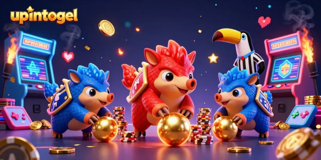 Melihat pangolin rival di upintogel melempar bola emas dan poker chip dalam ilustrasi kasino.