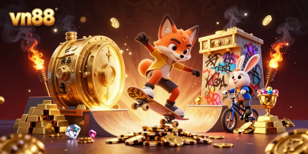 Experience thrilling gameplay with vn88 as 3D cartoon characters showcase a lively casino atmosphere.