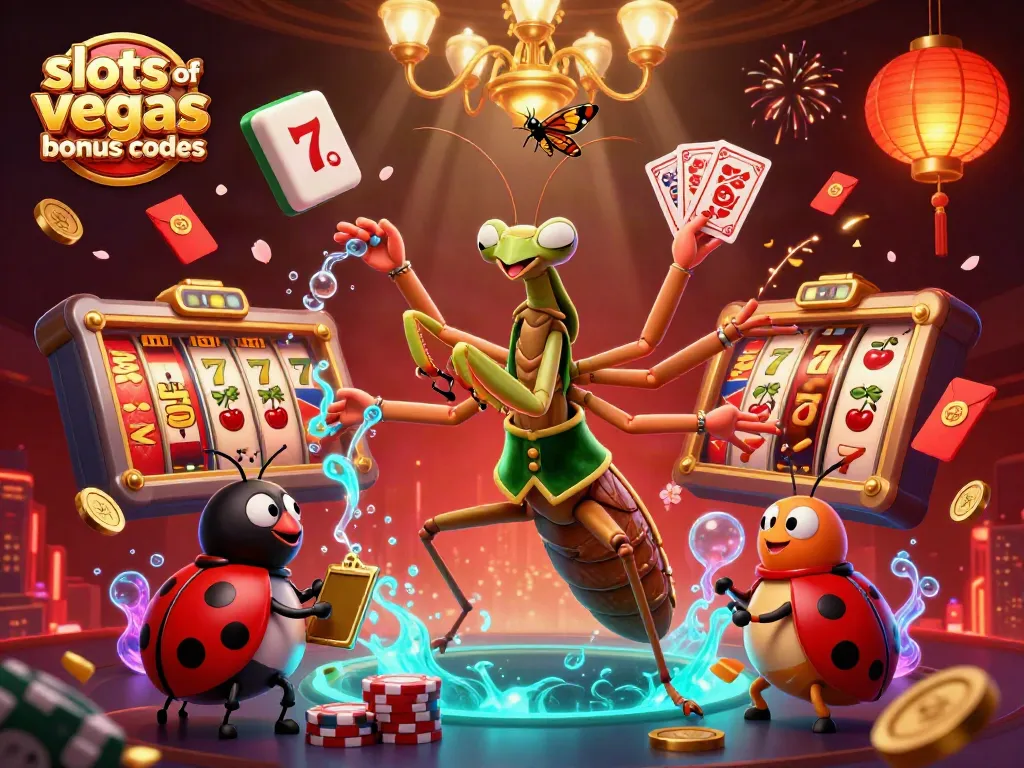 Play with exciting slots of vegas bonus codes in a vibrant online casino illustration.