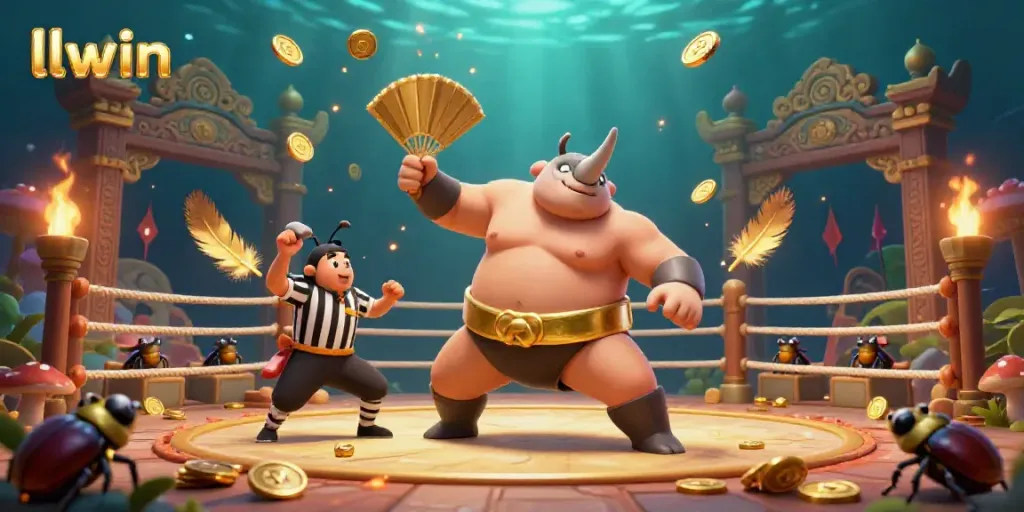 Engage with thrilling gameplay at llwin featuring a lively beetle sumo championship with flying coins.