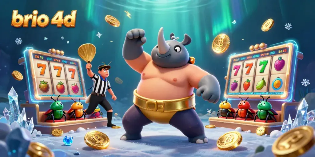 Experience thrilling wins with brio 4d as a beetle champion stomps coins in a vibrant casino.
