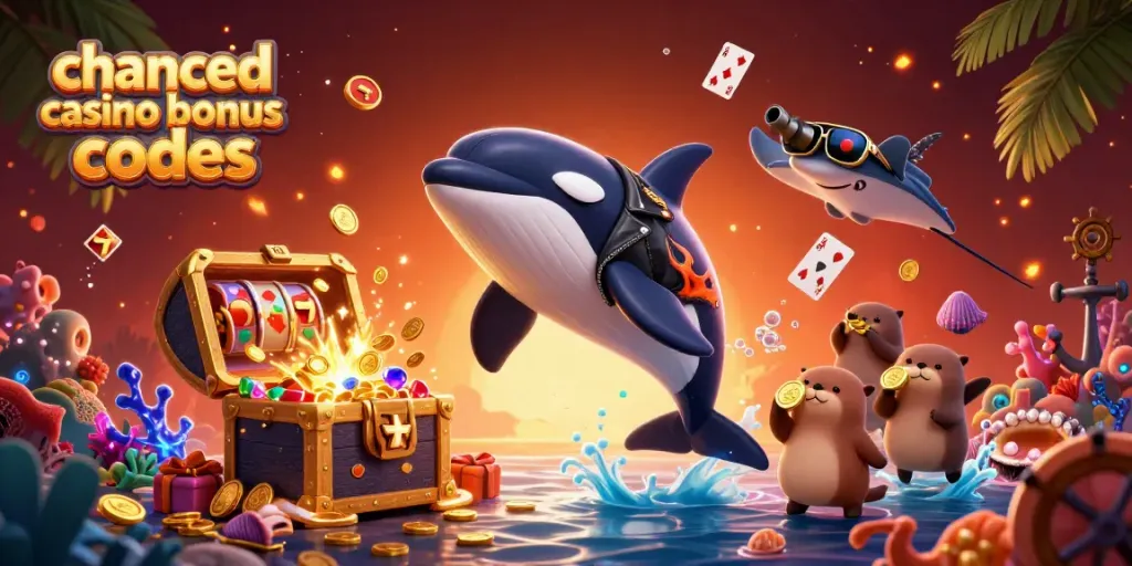 Exciting scene with characters and chanced casino bonus codes showcasing a fun and adventurous casino environment