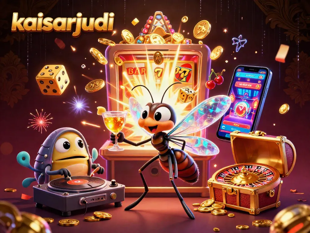 Kaisarjudi portrays a casino mascot, a frozen mosquito, surrounded by vivid gambling elements creating an interactive and engaging scene.