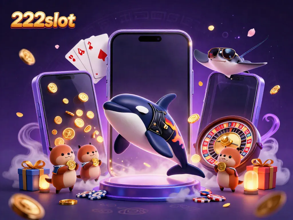 Pengalaman bermain 222slot dengan orca dan stingray, di tengah koin emas yang berlimpah.