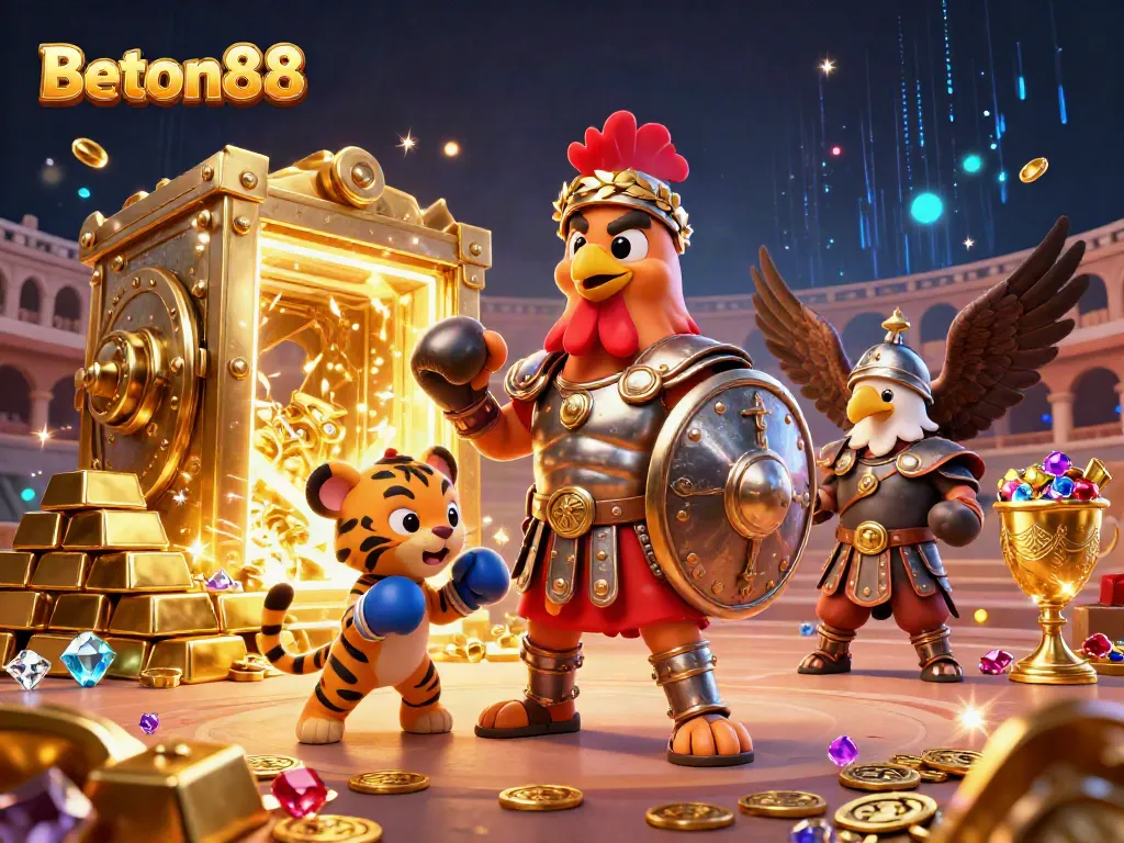 Beton88, gladiator ayam dan anak harimau berlatih di arena, memenangkan jackpot!