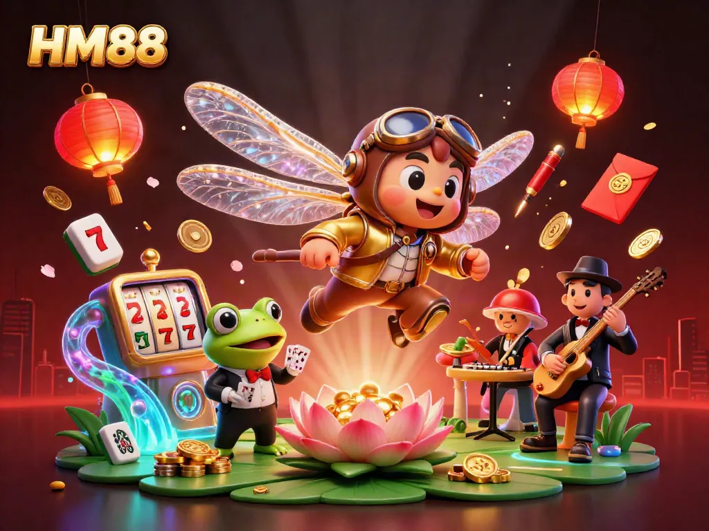 Experience thrilling wins at HM88 Casino with dynamic characters, vibrant jackpot elements, and a lively atmosphere.