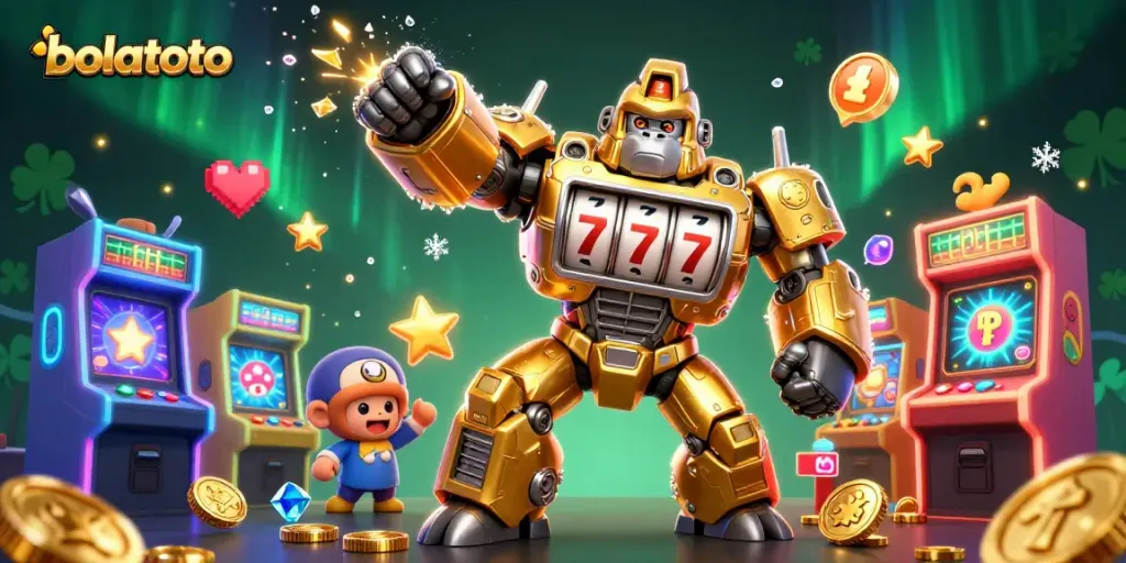 Experience bolatoto’s thrilling jackpots with dynamic 3D golden gorilla mech and vibrant gaming elements.