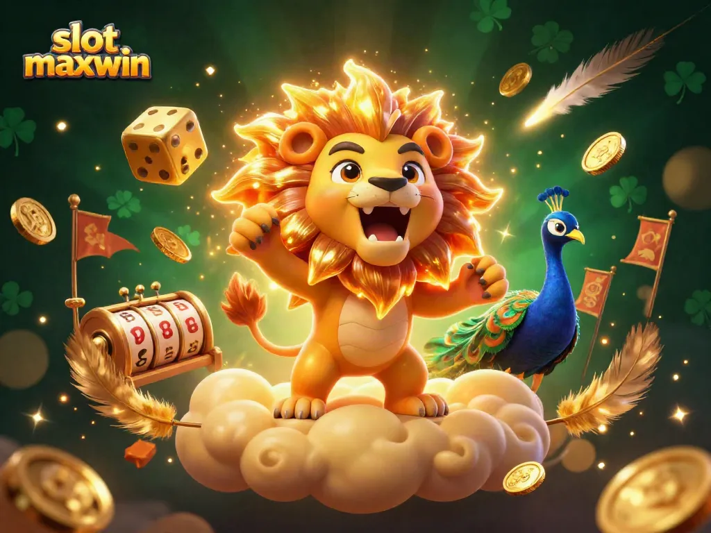 Spin the slot maxwin with vibrant characters celebrating wins amidst golden coins and dynamic casino elements.