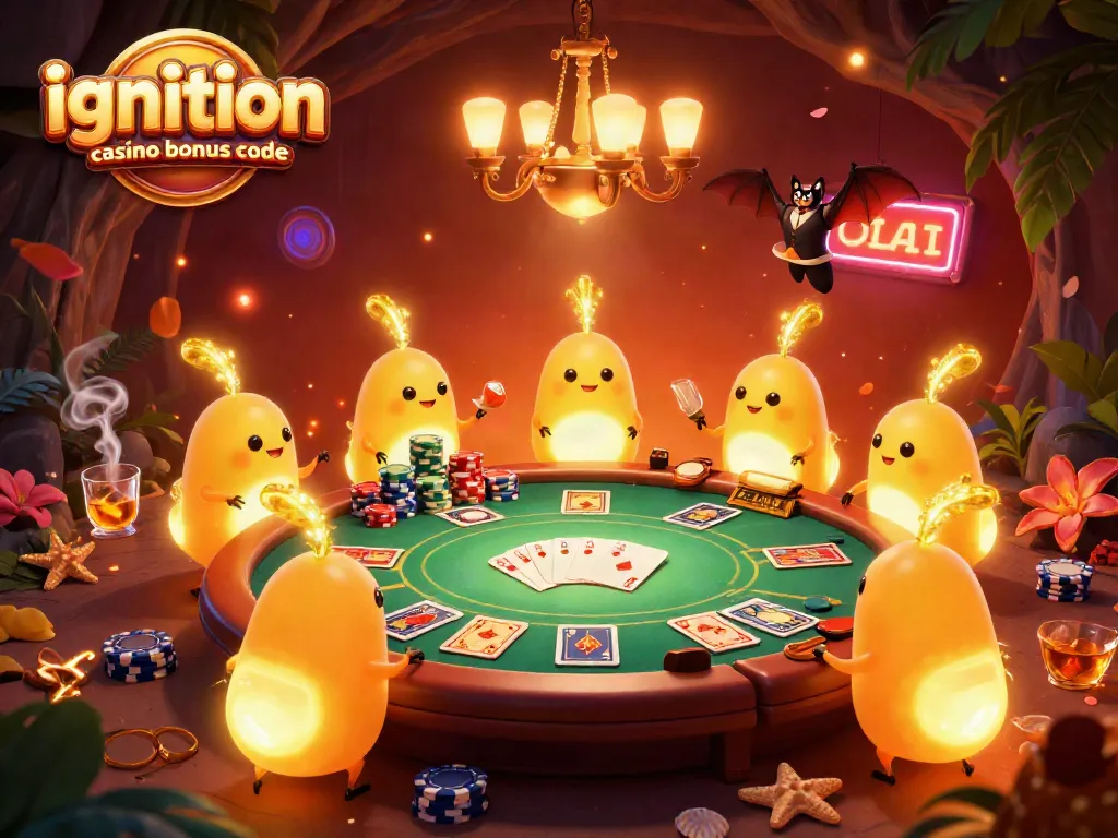 Experience the excitement of Ignition Casino Bonus Code with a lively cave casino illuminated by glowworms.